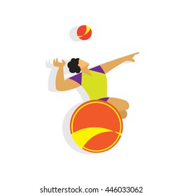 Disabled black man in a wheelchair playing basketball. Vector illustration of handicapped player. Flat design. Paralympic sport