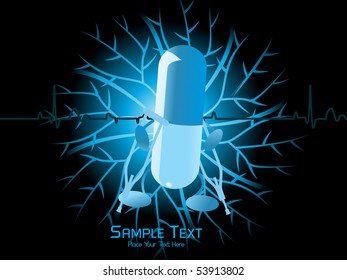 disabled blue capsule with medical background
