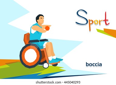 Disabled Bowling Player On Wheelchair Sport Competition Flat Vector Illustration