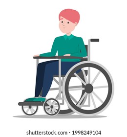 Disabled boy in the wheelchair vector isolated. Handicapped person, little child. Problem with health. Kid with disability.