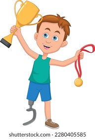 disabled boy winner and holds gold medals