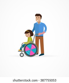 disabled child in a wheelchair with parent