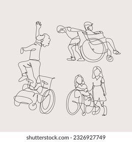 disabled children line vector. Help, support and friendship with people especially. A person in a wheelchair