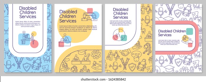 Disabled children services brochure template. Programs for handicapped. Flyer, booklet, leaflet print, cover design with linear icons. Vector layouts for magazines, annual reports, advertising posters