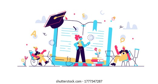 Disabled children studying in school. Learning program. Inclusive education, social and communicative competence, inclusive environment concept. Bright vibrant violet vector isolated illustration