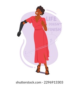 Disabled Dancer Female Character. Woman Dances Gracefully With Her Prosthetic Hand, Defying Societal Norms And Inspiring Others With Disabilities To Follow Their Passions. Cartoon Vector Illustration