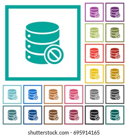Disabled database flat color icons with quadrant frames on white background