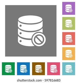 Disabled database flat icons on simple color square backgrounds