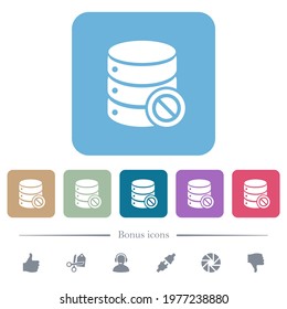 Disabled database white flat icons on color rounded square backgrounds. 6 bonus icons included