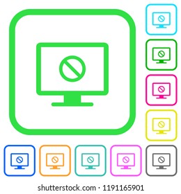 Disabled display vivid colored flat icons in curved borders on white background