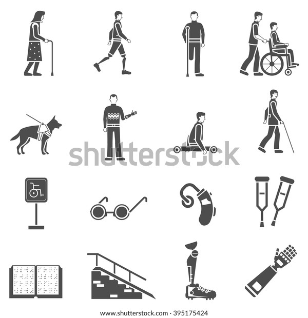 Disabled Elderly People Accessories Black Icons Stock Vector (Royalty