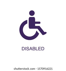 Disabled element in flat simple style on white background. Disabled icon, with text name concept template