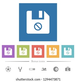 Disabled file flat white icons in square backgrounds. 6 bonus icons included.