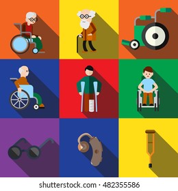 disabled flat icons set elements, editable icons, can be used in logo, UI and web design