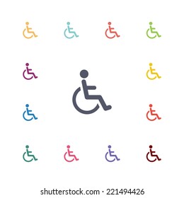 disabled flat icons set. Open round colorful buttons. Vector 