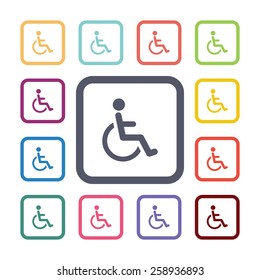 disabled flat icons set. Open round colorful buttons. Vector 