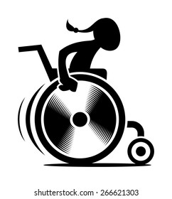 Disabled girl rides in a wheelchair.