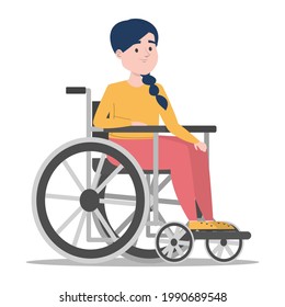 Disabled girl in the wheelchair vector isolated. Handicapped person, young girl. Problem with health. Child with disability.