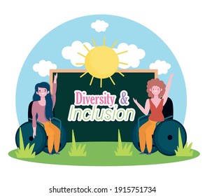 Disabled Girls Sitting Wheelchair Inclusion School Stock Vector ...