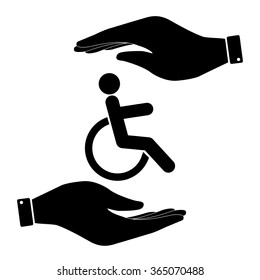 Disabled in hand icon, care symbol vector illustration. Flat design style