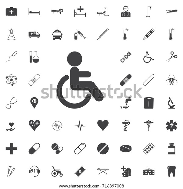 Disabled Handicap Icon\
black icon on the white background medicine, medical set Flat\
vector illustration.