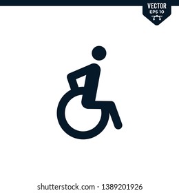 Disabled Handicap icon collection in glyph style, solid color vector