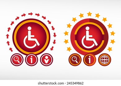 Disabled Handicap icon on creative background. Red design concept for banner, web, advertising, print.