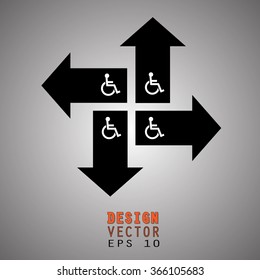 Disabled Handicap icon on four directions arrows. Vector Illustration EPS 10