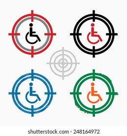 Disabled Handicap icon on target icons background. Crosshair icon. Vector illustration.