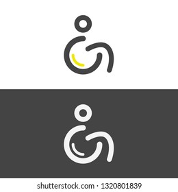 Disabled handicap line icon design. Disabled person sitting in the wheelchair  restroom sign, parking sign, transportation sign, etc. Concept design for web, application and etc. Vector illustration