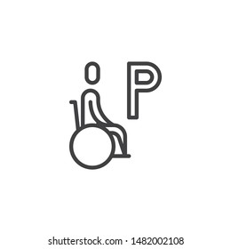 Disabled Handicap Line Icon. Linear Style Sign For Mobile Concept And Web Design. Wheelchair Parking Sign Outline Vector Icon. Symbol, Logo Illustration. Vector Graphics