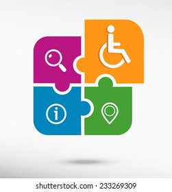 Disabled Handicap on colorful jigsaw puzzle 