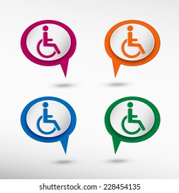 Disabled Handicap symbol on colorful chat speech bubbles 
