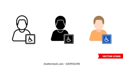 Disabled handicapped icon of 3 types: color, black and white, outline. Isolated vector sign symbol.