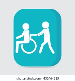 Disabled Icon, Disabled Button , A Man Pushing Wheelchair Of Man Patient Illustration