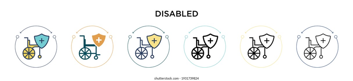 Disabled icon in filled, thin line, outline and stroke style. Vector illustration of two colored and black disabled vector icons designs can be used for mobile, ui, web