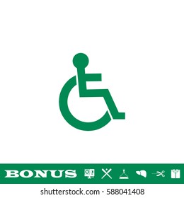Disabled icon flat. Green pictogram on white background. Vector illustration symbol and bonus button