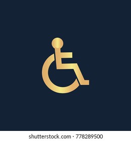 Disabled icon flat. Simple gold pictogram on dark background. Vector illustration symbol