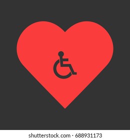 Disabled icon flat. Simple pictogram on heart background. Vector illustration symbol