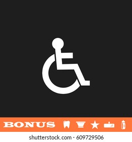 Disabled icon flat. White pictogram on black background. Vector illustration symbol and bonus button tooth, vase, star, mirror, bottle