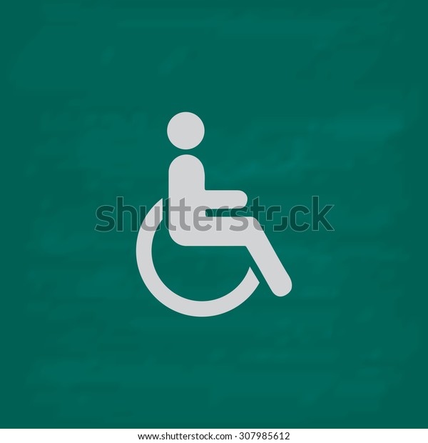 Disabled. Icon. Imitation draw with white chalk on\
green chalkboard. Flat Pictogram and School board background.\
Vector illustration\
symbol