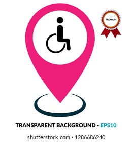 Disabled icon and map pin. logo concept. Designed for your web site design, logo, app, UI