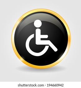 Disabled icon on the Black shiny button with metallic elements, vector design for website.
