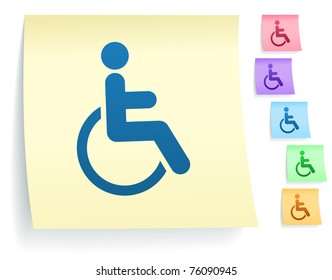 Disabled Icon on Post It Note Paper Collection Original Illustration
