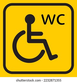 Disabled Icon on yellow background.Person who uses a wheelchair outline sign. Man with a disability line icon. Vector illustration