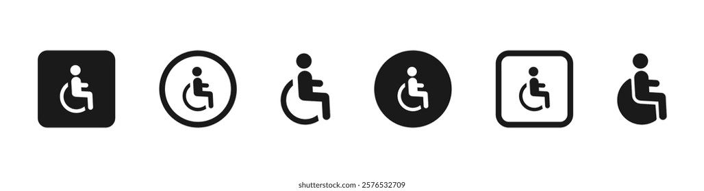 Disabled icon set. Wheel chair symbol. Wheelchair, access sign for disabled people. Disabled disability icons. Parking sign for people with disabilities. Symbol of accessibility for disabled people.