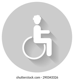 Disabled icon with shadow, isolated white on gray background, people vector symbol