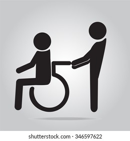 Disabled icon sign, a man pushing wheelchair of man patient illustration