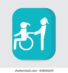Disabled icon sign, Disabled icon, a woman pushing wheelchair of woman patient illustration