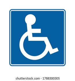 Disabled icon. Vector illustration of handicapped sign isolated on white background. Blue square with wheelchair inside.